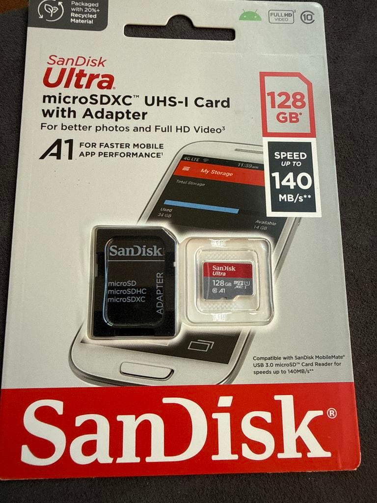 SanDisk Ultra microSDXC UHS-I Card 128GB met Adapter, Audio, Tv en Foto, Fotografie | Geheugenkaarten, Nieuw, Ophalen of Verzenden