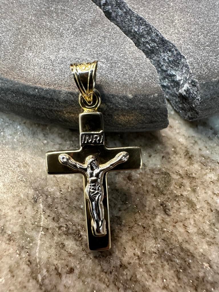 Prachtige 14k Gouden Kruis Hanger met Christusfiguur, Sieraden, Tassen en Uiterlijk, Kettinghangers, Ophalen of Verzenden, Zo goed als nieuw