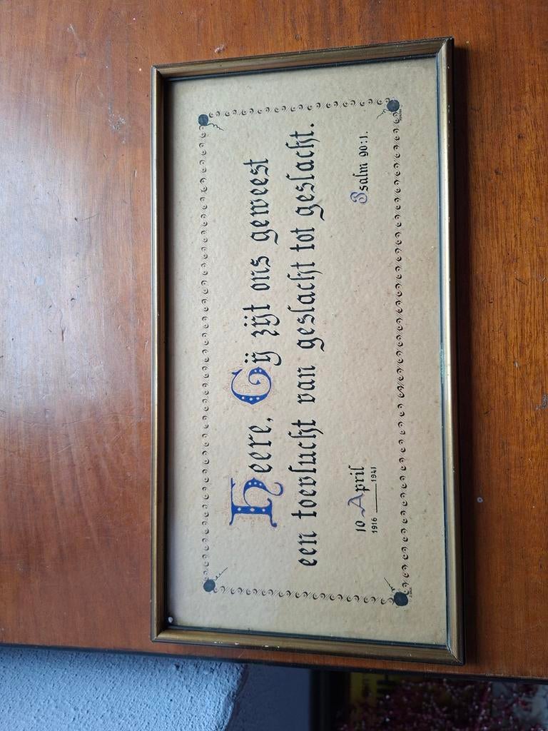 Oud schilderijtje met tekst, Diversen, Kalenders, Ophalen of Verzenden, Maandkalender