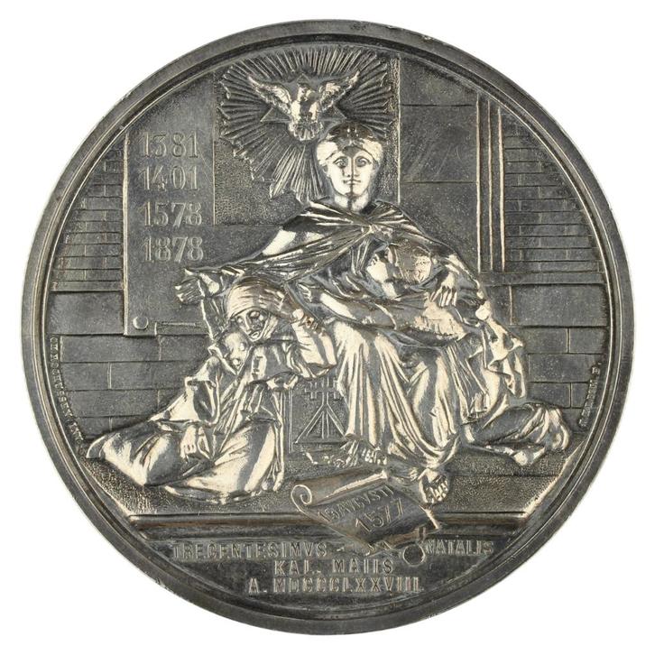 ZELDZAME PENNING ZILVER 3E EEUWFEEST MEISJESHUIS DELFT 1878, Postzegels en Munten, Penningen en Medailles, Zilver, Nederland, Verzenden