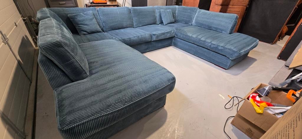 Grote U-bank ribstof 3 delen, uitwasbaar, 340x240x240 cm, Huis en Inrichting, Banken | Bankstellen, Gebruikt, Hoekbank, Vierpersoons of meer