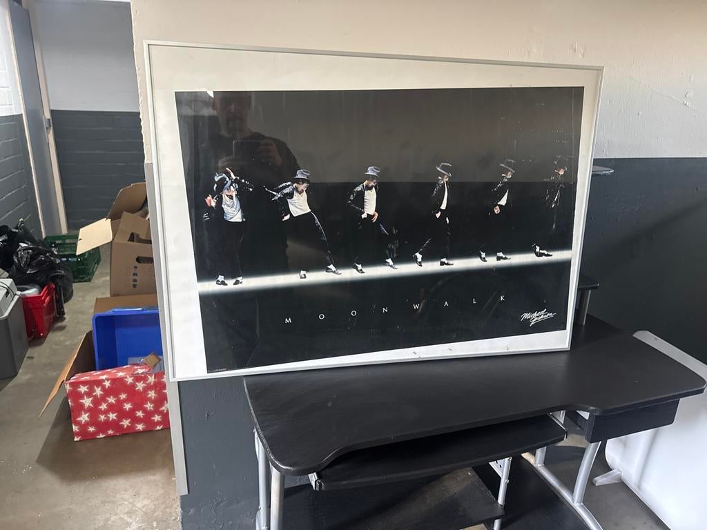 Michael Jackson Moonwalk poster in lijst, Verzamelen, Gebruikt, Met lijst, Rechthoekig Liggend, Ophalen of Verzenden