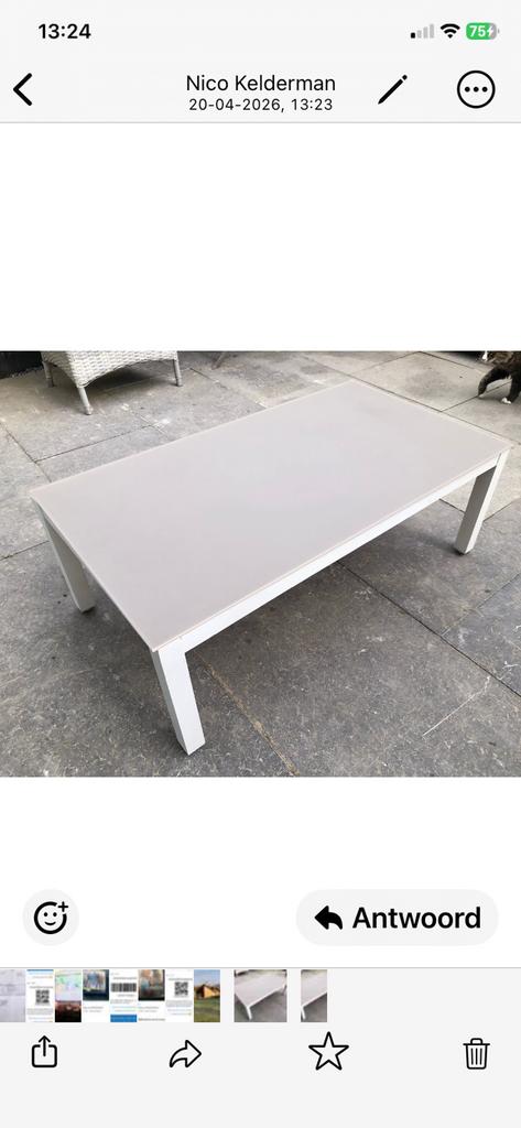 Tuin salontafel wit metaal met matglas merk le sud nieuw, Ophalen, Nieuw, Rechthoekig, Metaal