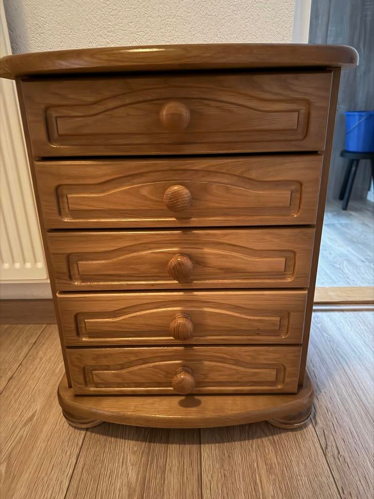 Houten kastje met 5 laden - Gebruikt, Huis en Inrichting, Kasten | Ladekasten, Ophalen, Minder dan 50 cm, Gebruikt, 5 laden of meer