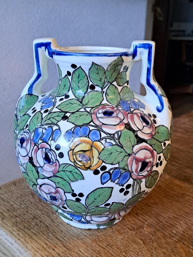 Leuke vaas met bloempatroon, Huis en Inrichting, Woonaccessoires | Vazen, Overige kleuren, Ophalen of Verzenden, Minder dan 50 cm