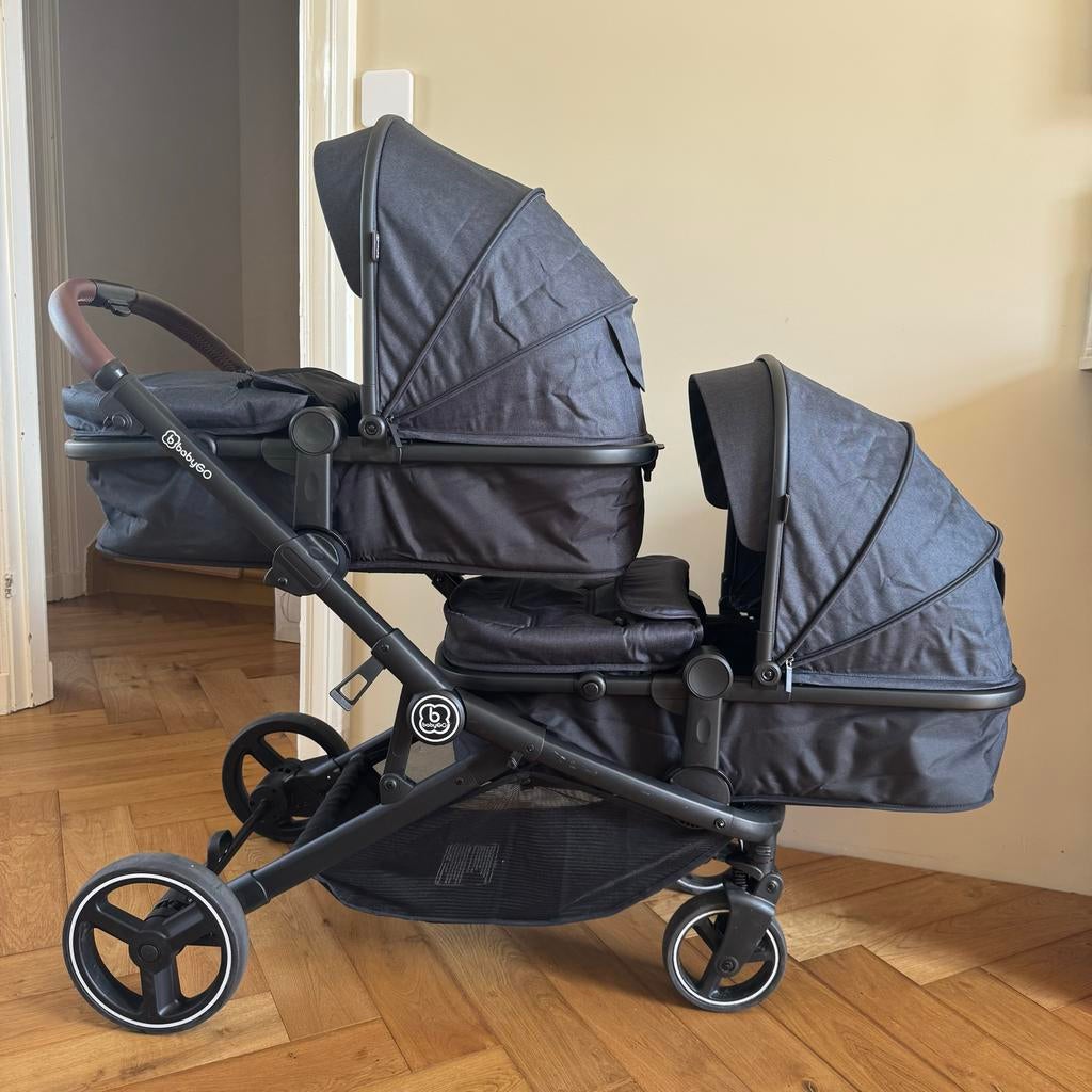 BabyGO Twinner kinderwagen incl adapters en autostoeltjes, Gebruikt, Duowagen, Combiwagen, Ophalen