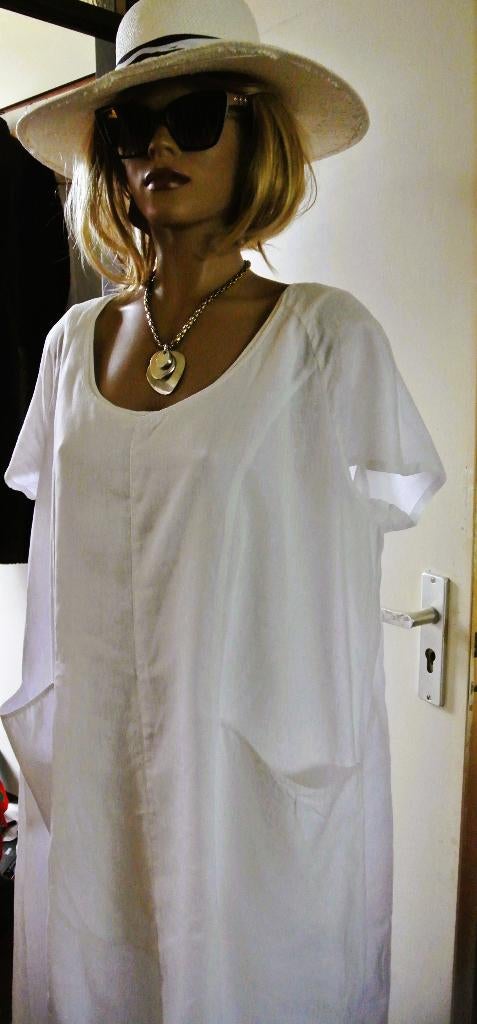 Jurk wit linnen/lino zomerjurk A-lijn wijd model strandjurk, Kleding | Dames, Ophalen of Verzenden, Zo goed als nieuw, Wit, Jurk