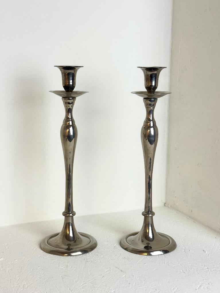 Vintage sierlijke Art Deco kandelaar houder verzilverd, Ophalen of Verzenden, Overige materialen