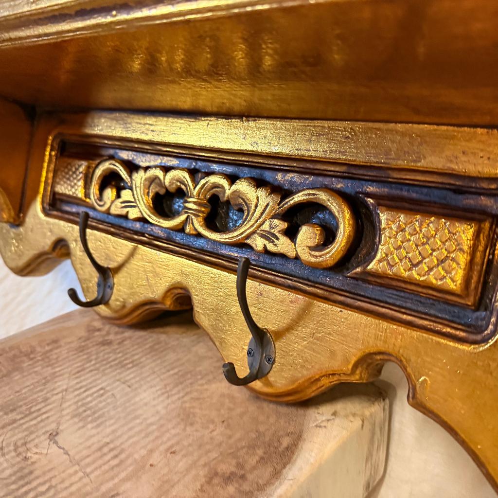 Brocante houten kapstok  - 75 cm – goud - bij TTM Wonen, Huis en Inrichting, Woonaccessoires | Kapstokken, Wandkapstok, TTM Wonen, Meubels – (Perzische) Tapijten en Woonaccessoires