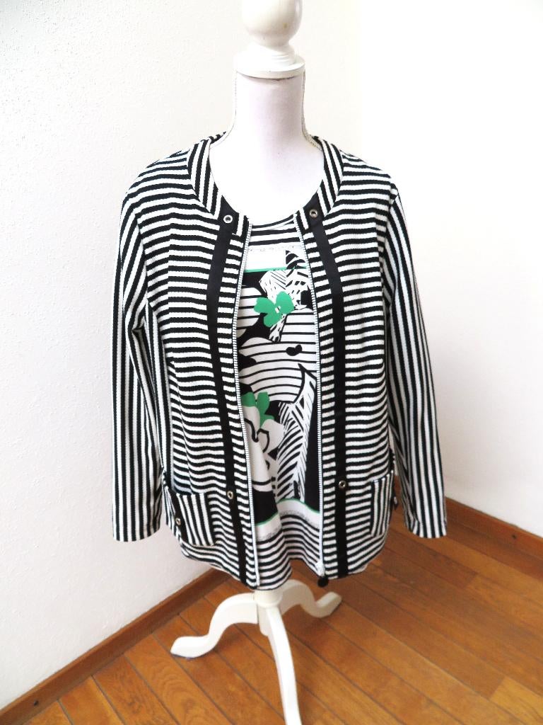 F19 FRANK WALDER twinset vest en shirt zwart wit 46, Zwart, Maat 46/48 (XL) of groter, Ophalen of Verzenden, Zo goed als nieuw