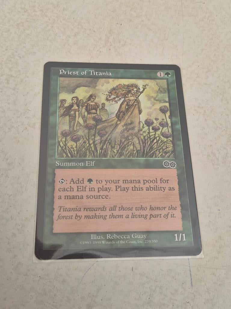 Magic the Gathering: Priest of Titania (Urza's Saga), Ophalen of Verzenden, Zo goed als nieuw, Losse kaart