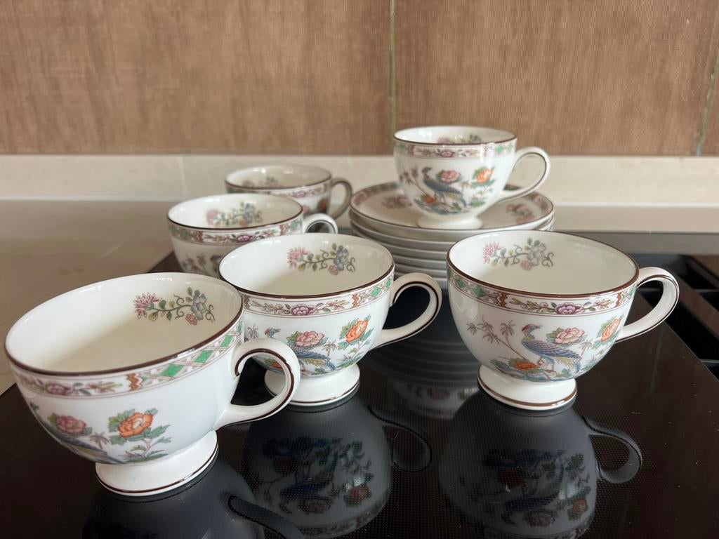 Kutani Crane wedgwood 6x kop en schotel nú voor € 60,-, Huis en Inrichting, Keuken | Servies, Ophalen of Verzenden, Zo goed als nieuw