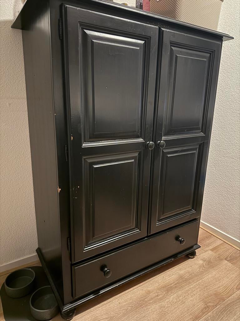 Zwarte kast met 3 planken en lade, Huis en Inrichting, Kasten | Overige, Ophalen, Gebruikt