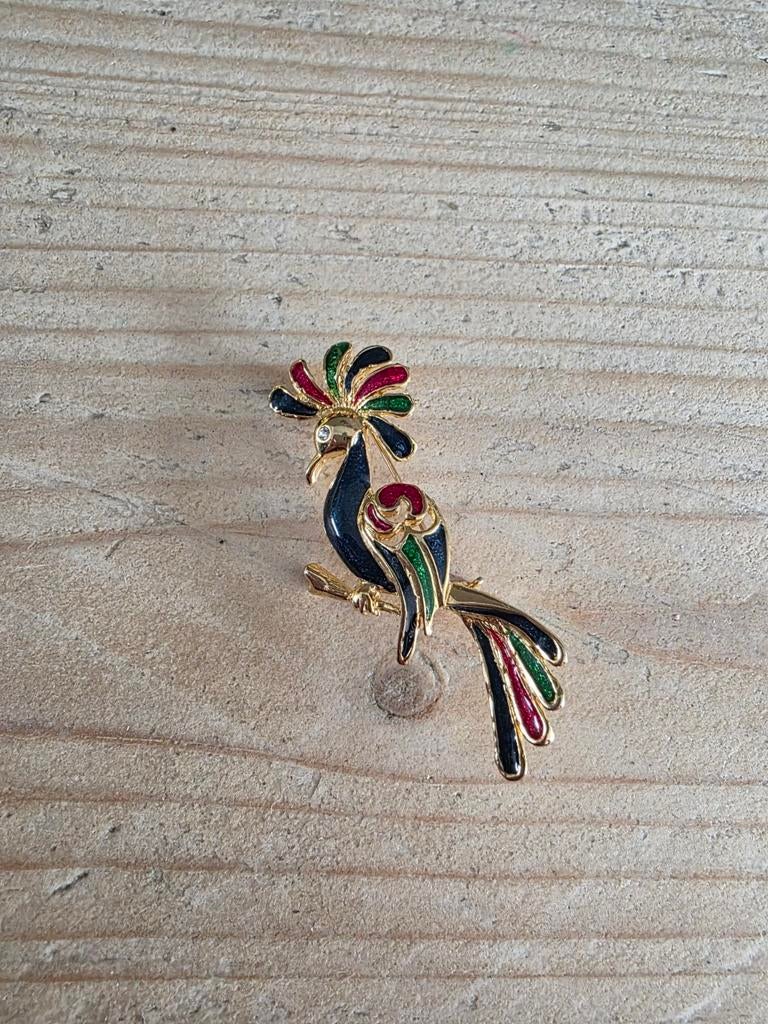 Vintage Vergulde Vogel Broche - Paradijsvogel met Emaille, Sieraden, Tassen en Uiterlijk, Broches, Overige materialen, 4 tot 7 cm