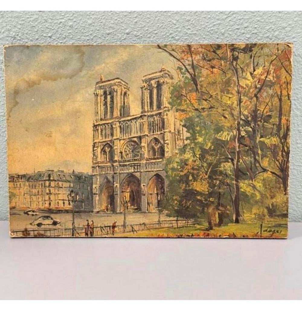 Schilderij Notre Dame Kathedraal Parijs Frankrijk op Hout vt, Antiek en Kunst, Ophalen of Verzenden