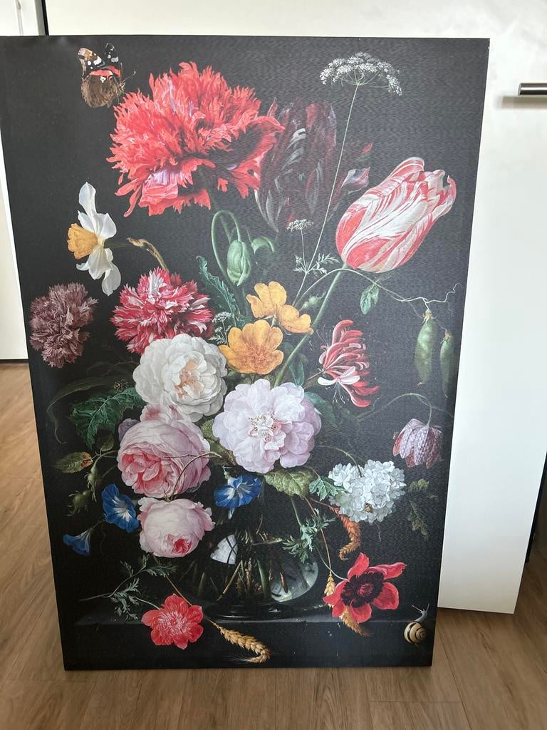 Prachtig bloemenschilderij met vlinder en slak, Ophalen