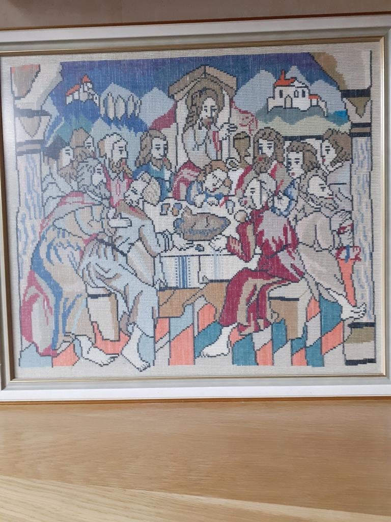 Borduurwerk Het Laatste Avondmaal in lijst, Antiek en Kunst, Ophalen of Verzenden