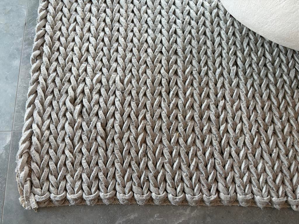 Wollen vloerkleed 300 x 200 cm met prachtig vlechtmotief, Ophalen, Gebruikt, 200 cm of meer, Grijs