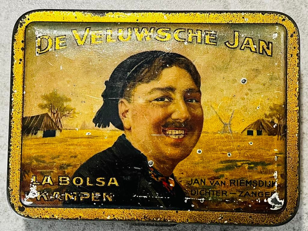 antiek blikje De Veluwse Jan sigaren La Bolsa Kampen, Verzamelen, Ophalen of Verzenden, Gebruikt, Overige, Overige merken