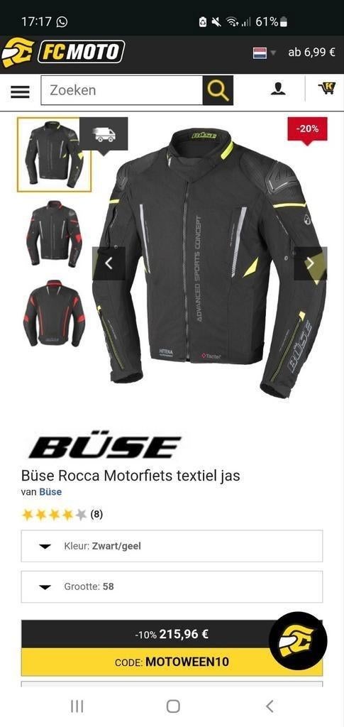 Büse Rocca Textiel Motorjas L / 52, Jas | textiel, Heren, Ophalen of Verzenden, Büse