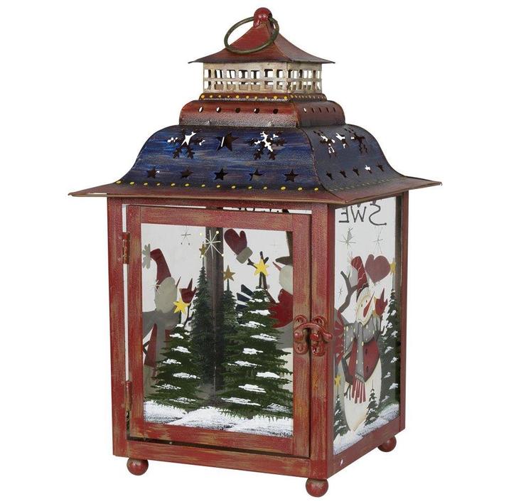 Kerstdecoratie Windlicht / Lantaarn Metaal Rood-Blauw OP=OP!, Huis en Inrichting, Woonaccessoires | Kandelaars en Kaarsen, Nieuw