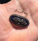 Diamanten blauw glas broche 14k goud dames vintage antiek, Verzenden, Goud, Broche, Met edelsteen