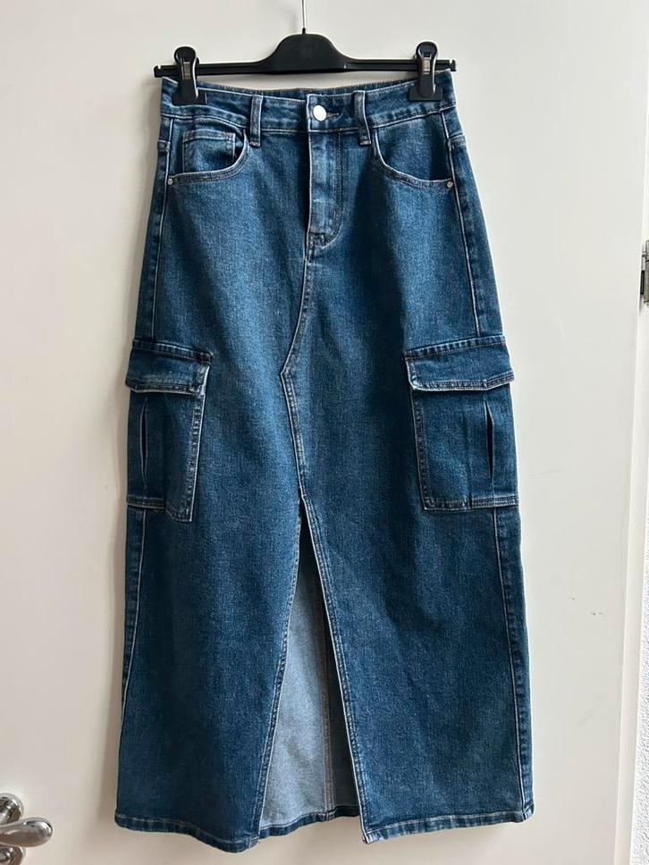 J&L lange spijkerrok met split voorzijde mt S, Kleding | Dames, Rokken, Nieuw, Maat 36 (S), Blauw, Onder de knie, Ophalen of Verzenden