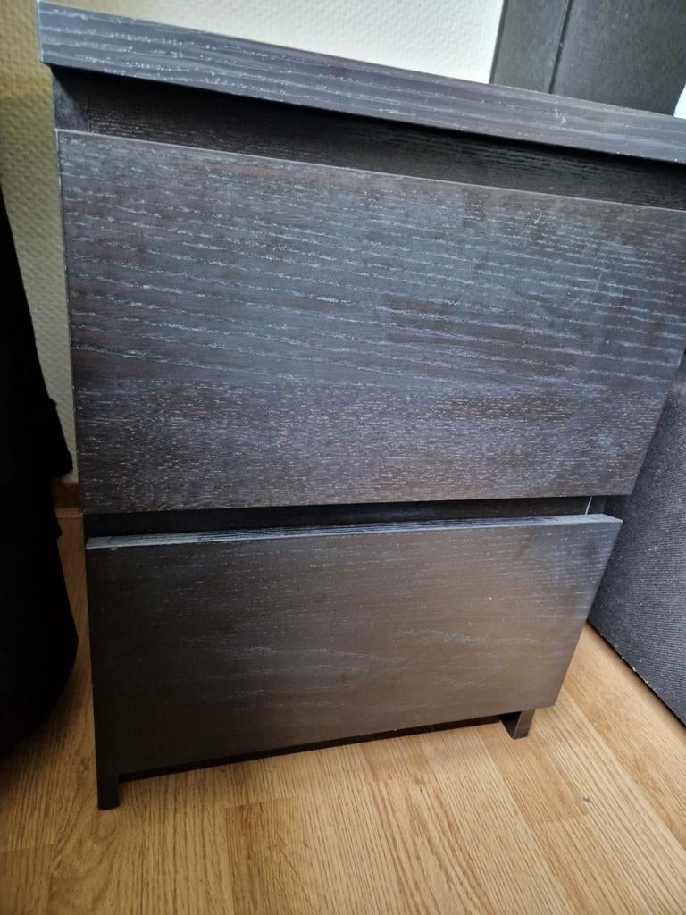 2 zwarte nachtkastje met twee lades, Ophalen, Gebruikt, Minder dan 45 cm, Minder dan 55 cm