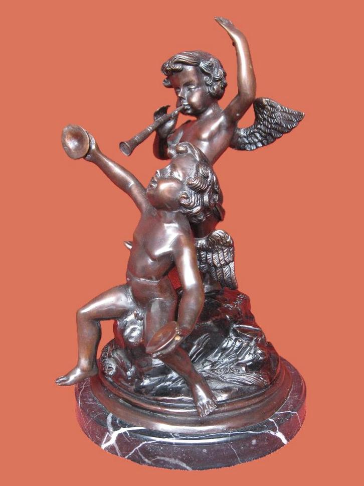 Bronzen beeld Joseph D'Asté muziek spelende engelen., Antiek en Kunst, Antiek | Koper en Brons, Brons, Ophalen