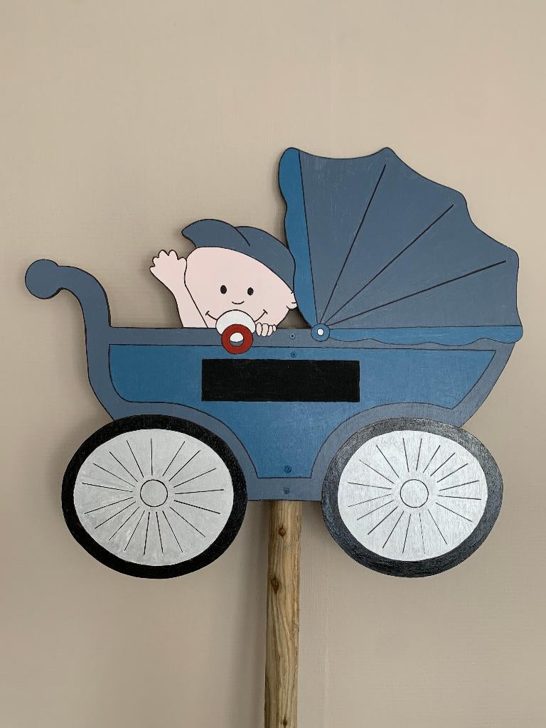 Blauw Geboortebord Kinderwagen te huur - Kraambord - €10 pw., Ophalen, Zo goed als nieuw, Geboorte of Huwelijk