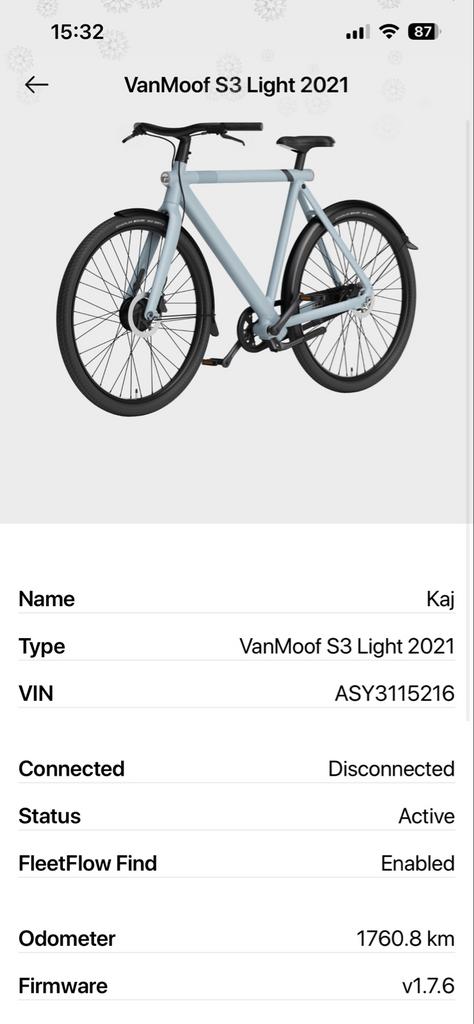 VanMoof S3 2021 Lichtblauw - Kabelboom defect, Fietsen en Brommers, Elektrische fietsen, 59 cm of meer, Ophalen, Gebruikt, Vanmoof