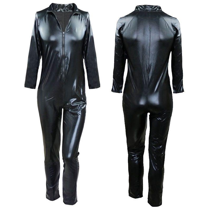 Heren catsuit / zwarte jumpsuit wetlook leren mannen party, Verzenden, Nieuw, Overige maten, Overige thema's