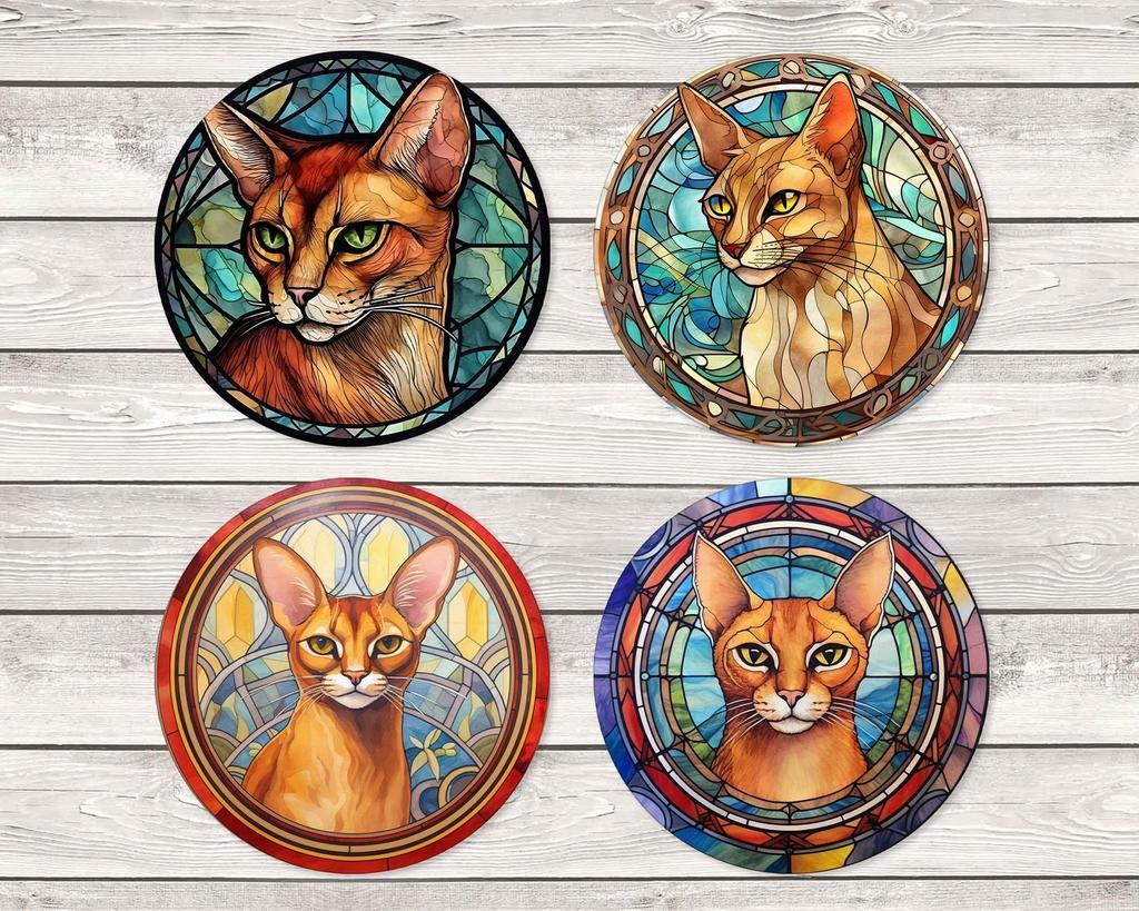 Abessijn Glas in Lood onderzetters met houder rond, Ophalen of Verzenden, Nieuw, Glas of Kopje