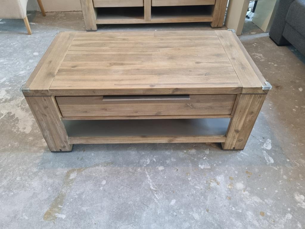 Henders & Hazel salontafel acaciahout met lade, Huis en Inrichting, Gebruikt, 50 tot 100 cm, 100 tot 150 cm, Ophalen of Verzenden