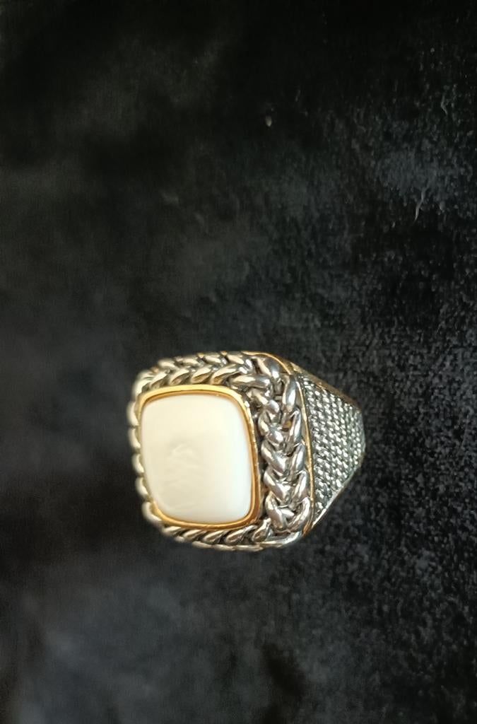 Vintage Parelmoeren Ring 925 Zilver Goudlaag Turks Design, 18 tot 19, Gebruikt, Ophalen of Verzenden, Dame