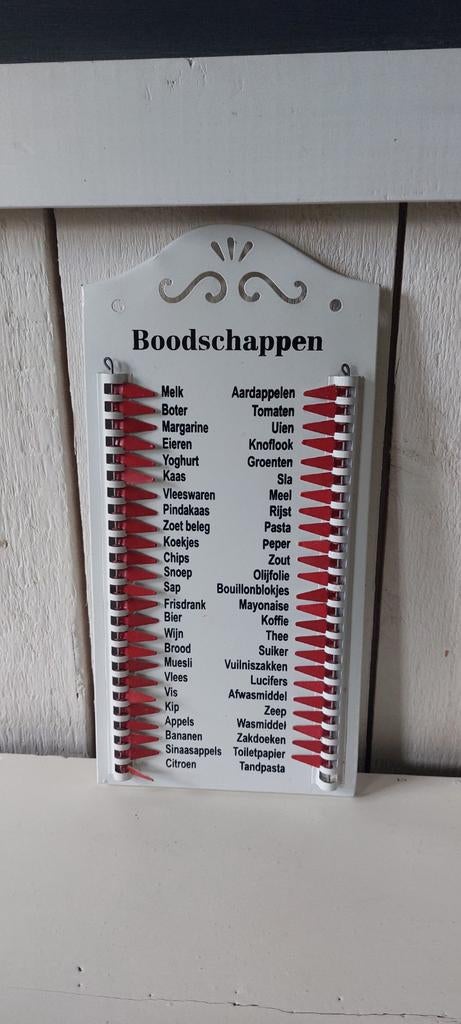Vintage emaille rekje om boodschappen aan te vinken wit rood, Huis en Inrichting, Woonaccessoires | Tekstborden en Spreuken, Ophalen of Verzenden