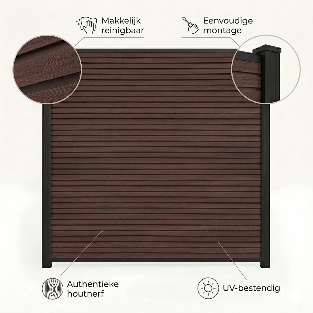 Composiet schutting - Tuinscherm - schuttingen -185x185, Kunststof, 1 tot 2 meter, Paneldeal, 6 meter of meer