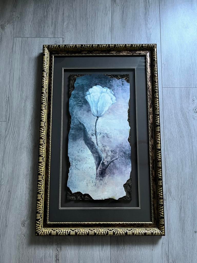 Uniek Schilderij: Witte Tulp op Authentiek Materiaal, Antiek en Kunst, Kunst | Schilderijen | Modern, Ophalen