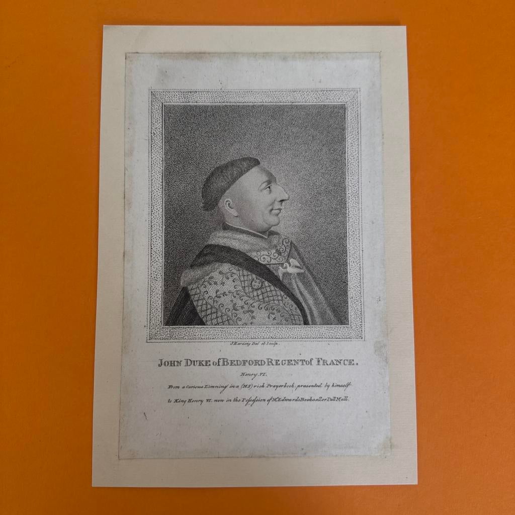 Antieke 18e-eeuwse stippelgravure John, Hertog van Bedford, Ophalen of Verzenden