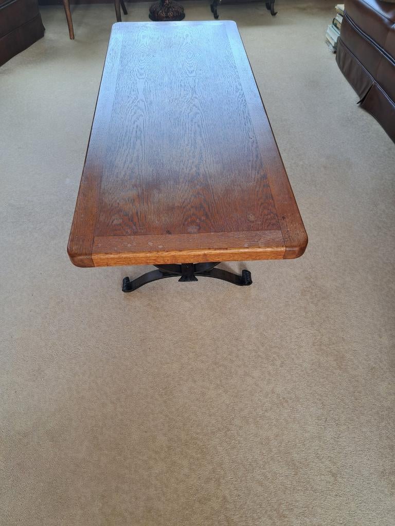 Salontafel met ijzeren onderstel, Huis en Inrichting, Tafels | Salontafels, Ophalen, Gebruikt, 100 tot 150 cm, 50 tot 100 cm