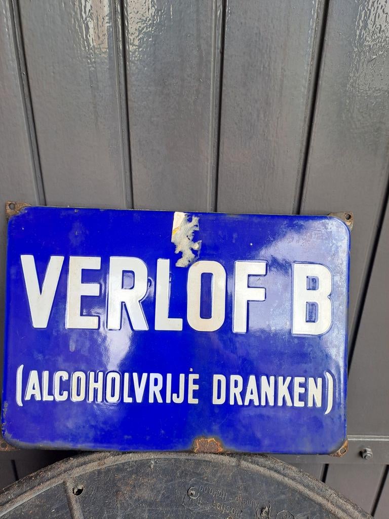 Nostalgisch emaille bord Verlof B (alcoholvrije dranken), Ophalen of Verzenden