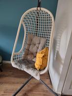 Witte hangstoel HK Living (Egg Chair, schommelstoel) + poot, Ophalen, Wit, Riet of Rotan, Zo goed als nieuw