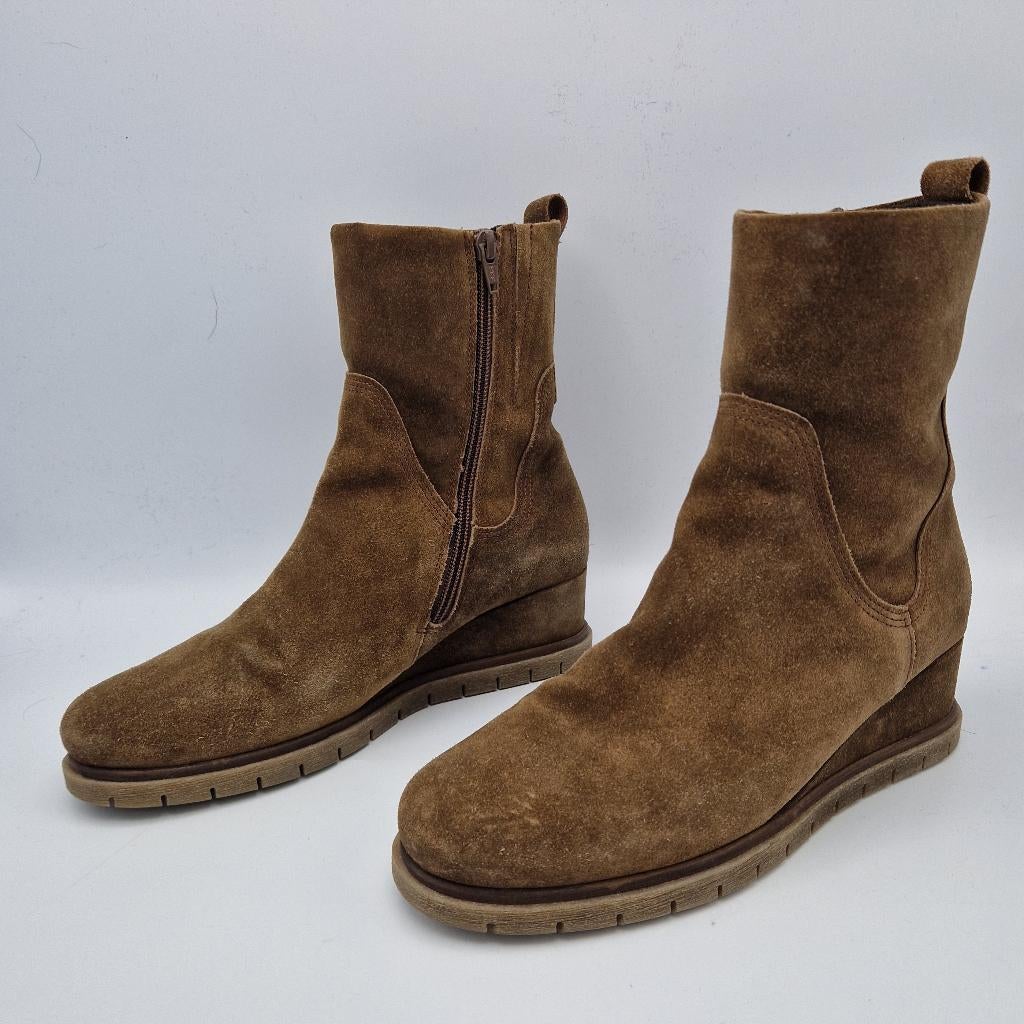 Gabor laarsjes met sleehak. Maat 6, Bruin/suède., Bruin, Nijmegen, Gabor, Ophalen of Verzenden