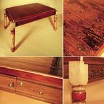 Tafel van herbruikt hout met blad van antiek behang, Ophalen, Grenenhout, 50 tot 100 cm, Zo goed als nieuw