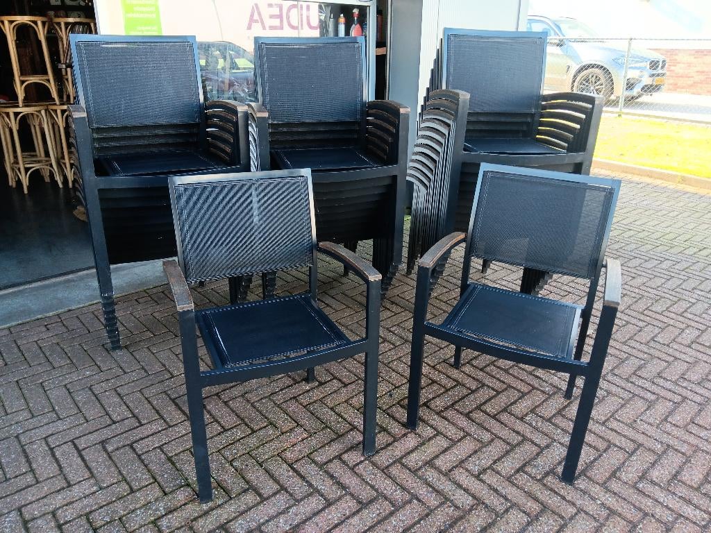 Horecaproof terrasstoelen-terrastafels en veel meer..., Ophalen, Aluminium, Zo goed als nieuw, Eettafel
