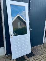 Hardhouten buitendeur met glas en beslag, Ophalen, Gebruikt, 80 tot 100 cm, 215 cm of meer