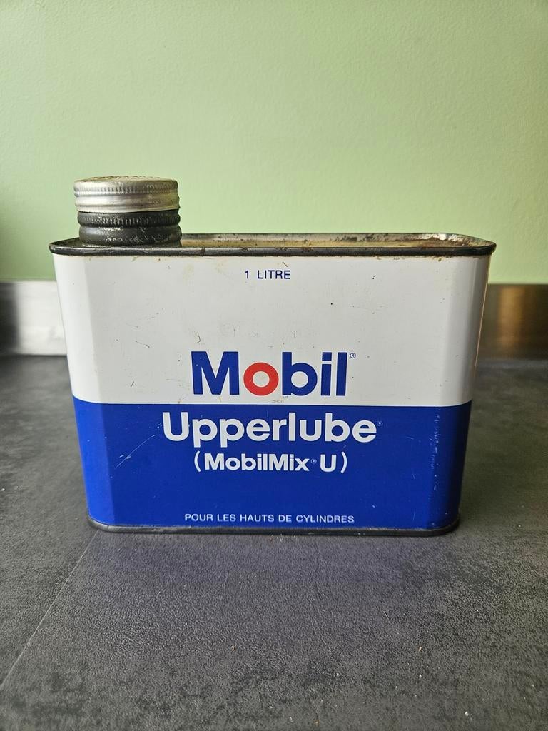 Vintage Mobil Mobiloil Olieblik - 1 Liter, Verzamelen, Ophalen of Verzenden, Gebruikt, Overige
