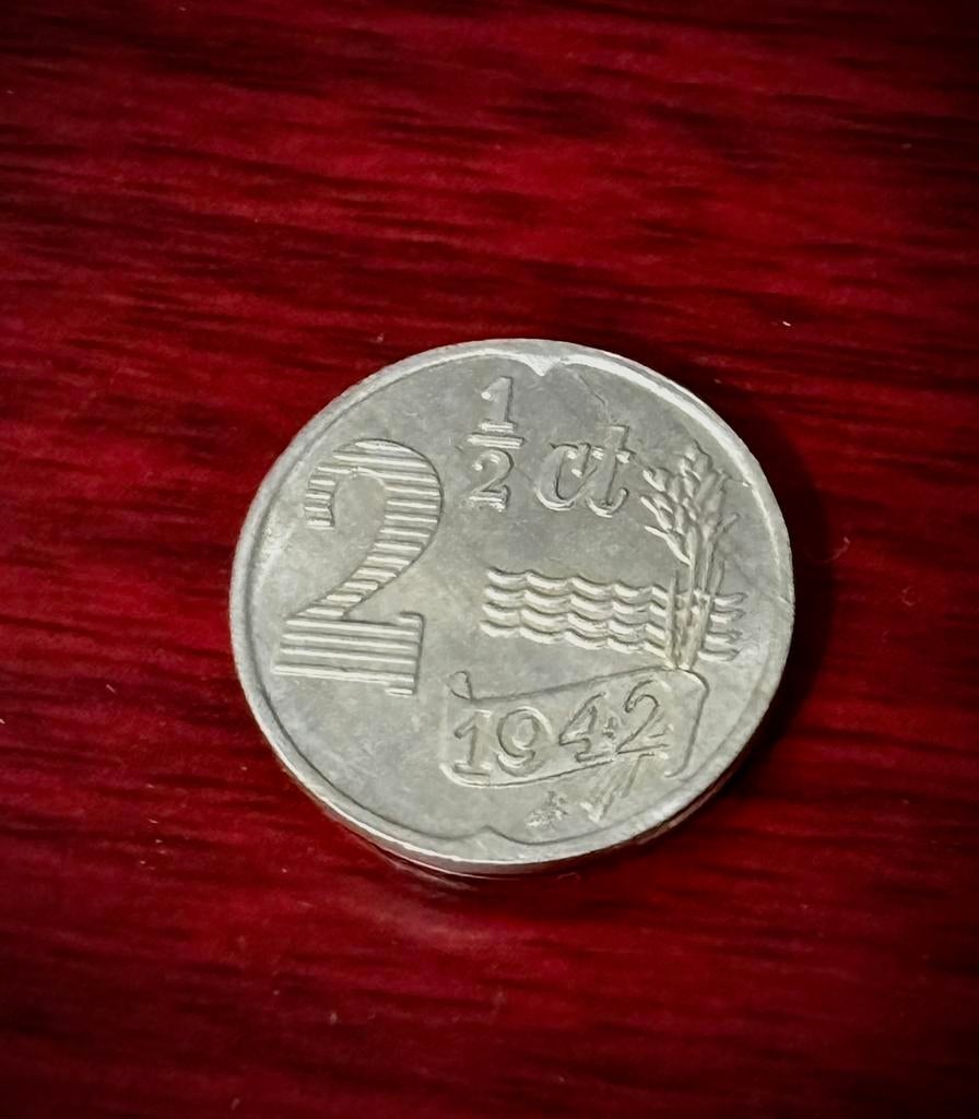 2 1/2 cent 1942 Nederland zeldzaam, Ophalen of Verzenden, Koningin Wilhelmina, Zilver