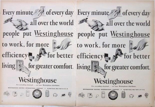 4 vintage advertenties reclames Westinghouse producten 1950, Ophalen of Verzenden, Gebruikt, Overige typen