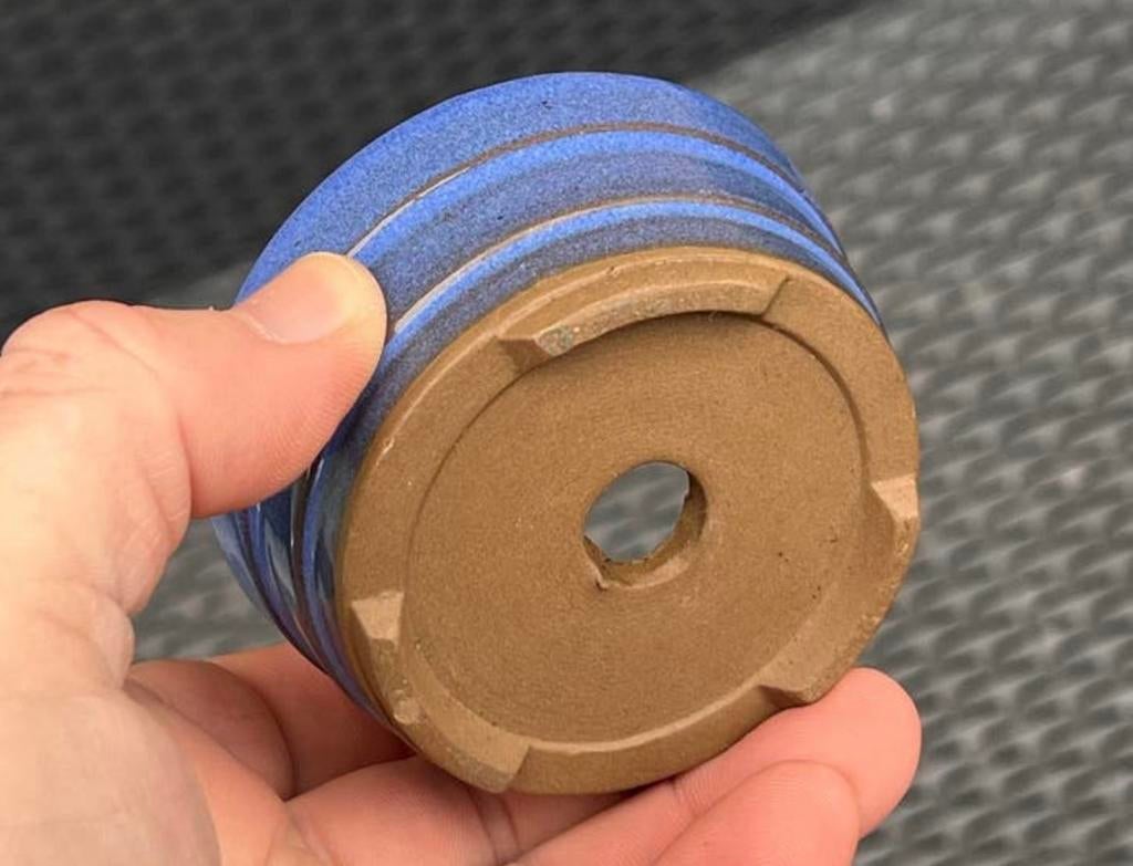 Bonsai pot Lila-blauw geglazuurd Japans aardewerk 8,2x3,8, Rond, Ophalen of Verzenden, Zo goed als nieuw, Aardewerk